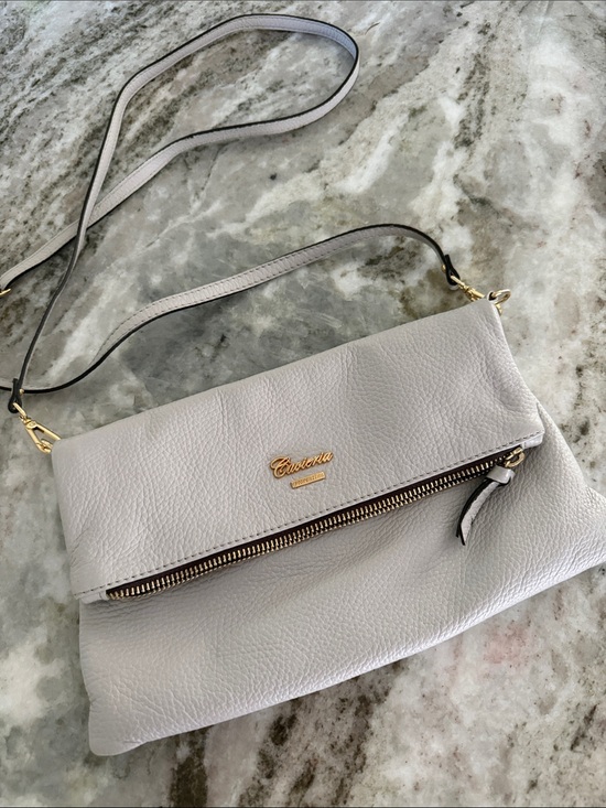 Handbags - Pebbled Leather Crossbody Bag in Light Gray